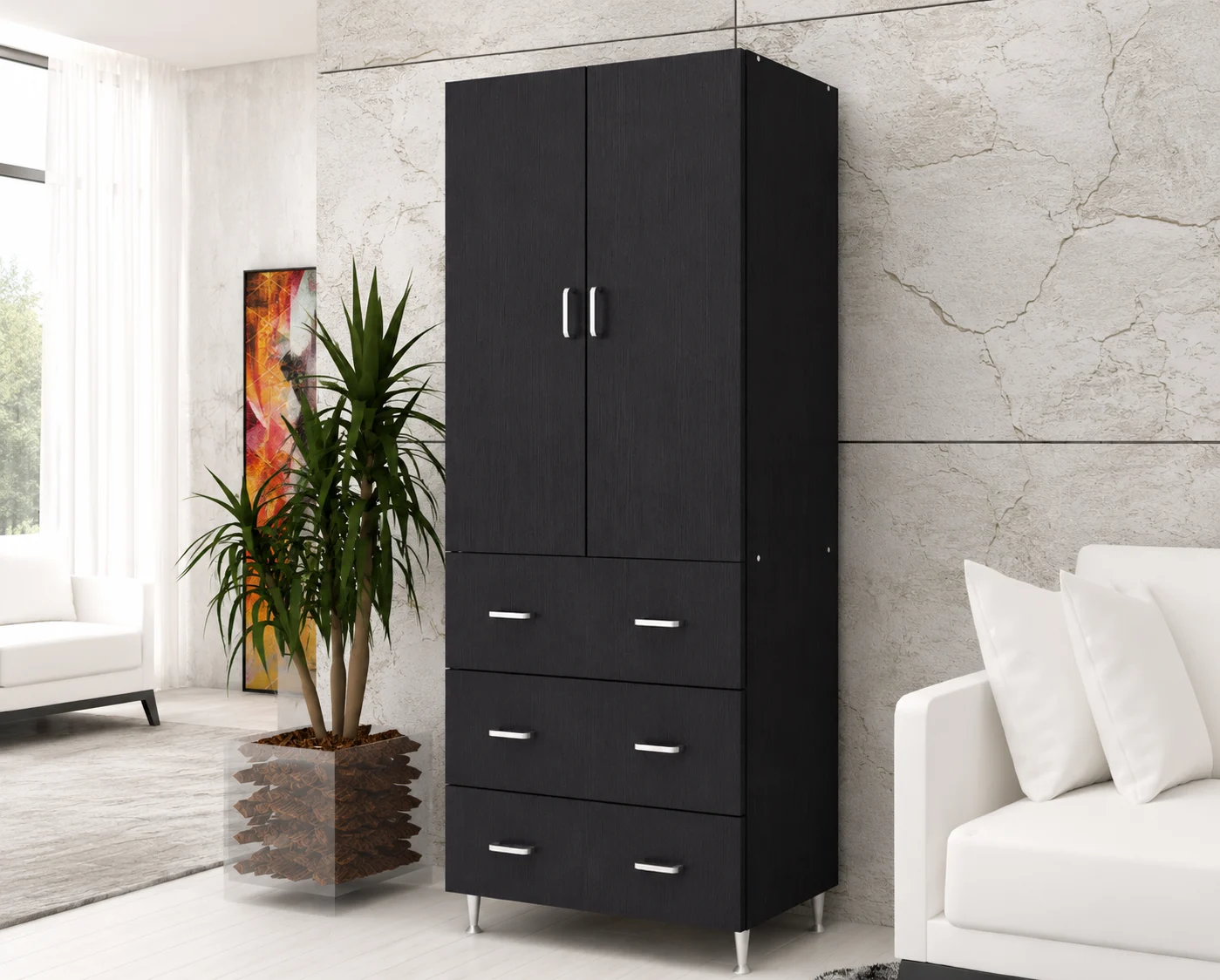 Dulapuri - Dulap 2Usi/3Sertare Wenge 70x35x180 cm