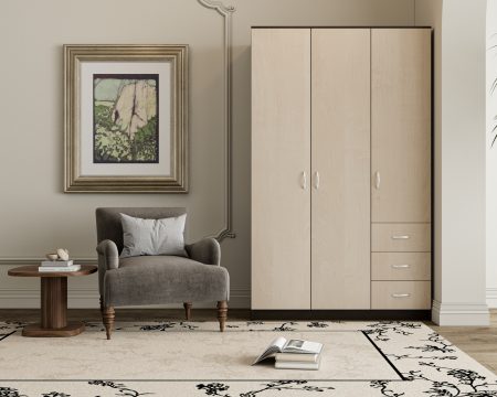 MOBILIER LIVING - Dulap Ionut,120x50x200 cm, Wenge+Mesteacan