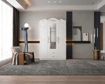 MOBILIER LIVING - Dulap ZQW 033 MDF 3 Usi/2 Sertare Alb 150x52x211 cm