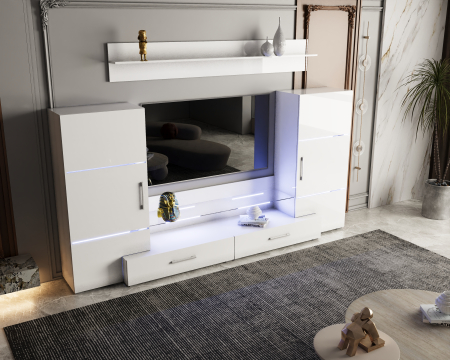 Living Domino 280x45x140 cm, MDF Alb Lucios [1]