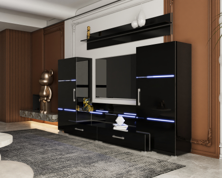 Living Domino 280x45x140 cm, MDF Negru Lucios [1]