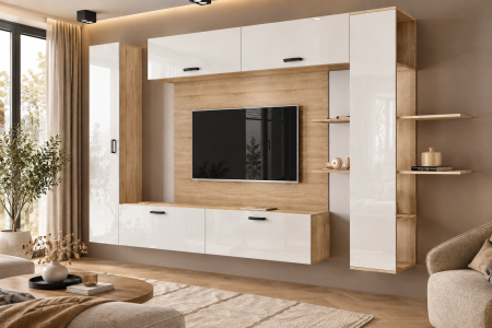 MOBILIER LIVING - Living MP1 Sonoma + Acril alb, cappuccino, antracit, rosu, negru Sonoma+Alb