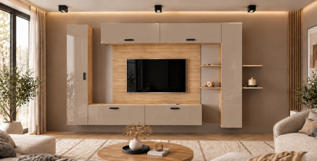 MOBILIER LIVING - Living MP1 Sonoma + Acril alb, cappuccino, antracit, rosu, negru Sonoma+Cappuccino