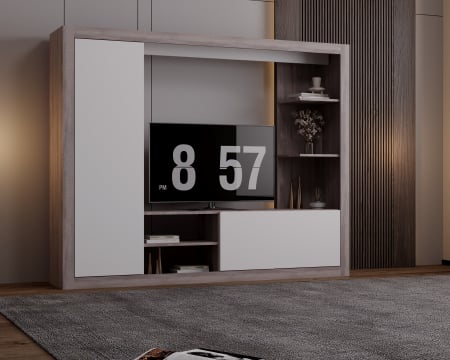 Living Rona Stejar Gri + Alb 200x36x160 cm [2]