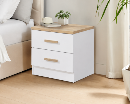 Noptiere - Noptiera Luna Cu 2 Sertare Culoare Alb Sonoma 50x40x50 cm