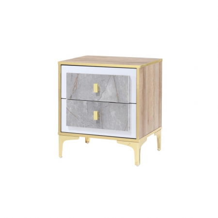 Noptiera Nero cu 2 sertare, culoare Marmura + Aur, 50x41x57cm [3]