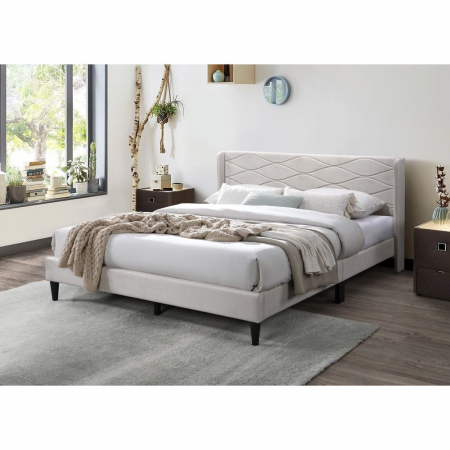 Pat tapitat Maya, 140x200, cadru din lemn cu somiera fixa, culoare Bej [0]