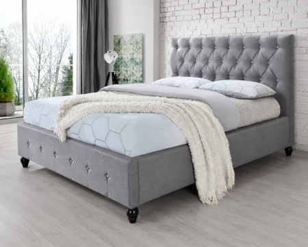 Paturi - Pat tapitat Miami 140x200cm, suport saltea inclus, culoare Gri