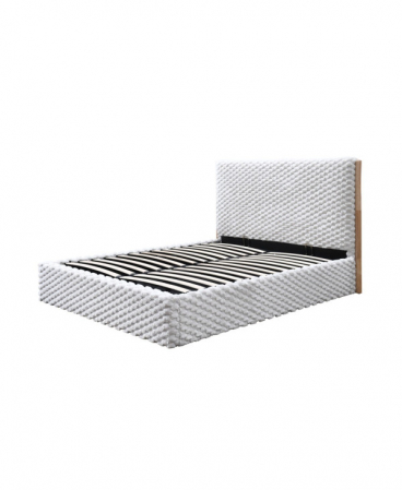 Pat tapitat Nordic cu stofa bucla, 160x200, cu somiera metalica rabatabila si spatiu de depozitare, culoare Bej [5]