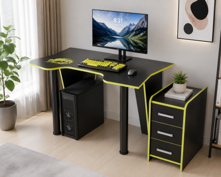 MOBILIER BIROU - Set birou PC cu noptieră KL 9.1 Wenge Galben