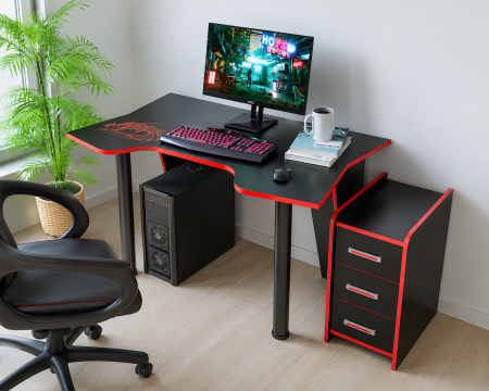 MOBILIER BIROU - Set birou PC cu noptieră KL 9.1 Wenge Roșu