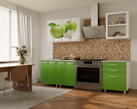 Bucatarii - Set Bucatarie Famp Mar Alb/Verde 180x60x200 cm