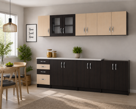 MOBILIER BUCATARIE - Set Bucătărie Venus RO Wenge Mesteacăn 260x60x200cm