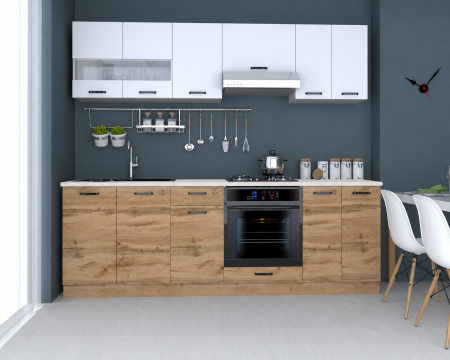 MOBILIER BUCATARIE - Set Bucătărie Vio stejar k003 Alb 240x60x200 cm