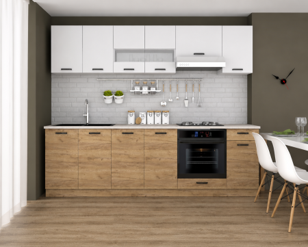 MOBILIER BUCATARIE - Set Bucătărie Vio Stejar K003 Alb 260x60x200 cm