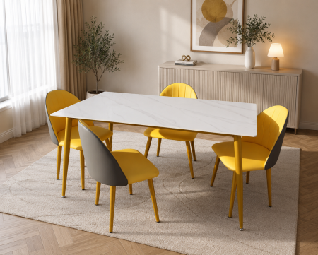 Mese - Set masa cu 4 scaune HA02 Gri Galben 160x80x74 cm