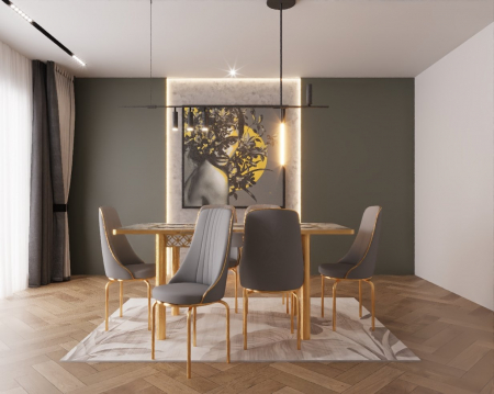 Mese si Scaune - Set masa extensibila cu 6 scaune Lux Culoare GRI