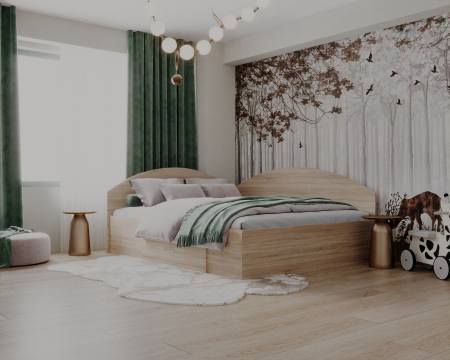 MOBILIER DORMITOR - Set Pat Colt 140 + Saltea MR, Sonoma