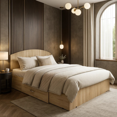 MOBILIER DORMITOR - Set pat mijloc 140 + Saltea Bonnell Spuma, Sonoma