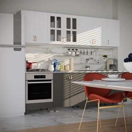 Bucatarie Opera MDF 2.6m Alb&Gri Cenusiu [2]