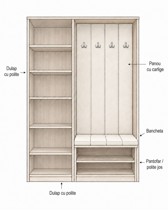 Cuier cu pantofar Narcis, fronturi MDF Lucios [2]