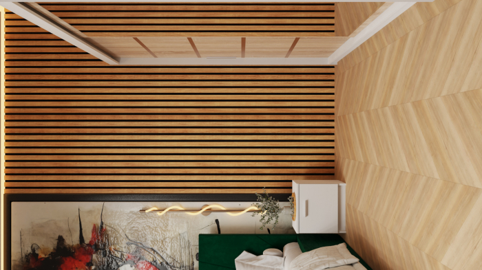 Dormitor Tony Tapitat Stofa Verde cu dulap 200*200 usi glisante Sonoma&Alb, Cu Oglinda, noptiere si comoda [4]