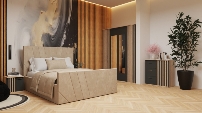 Dormitor Dallas Cu Pat Tony Tapitat Bej [2]