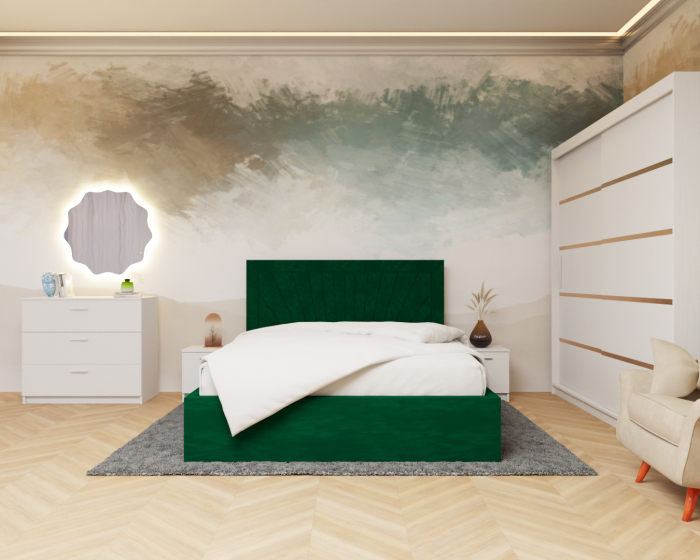 Dormitor Lotus Pat Tapitat Dressing 200x200 Alb 2 usi [1]