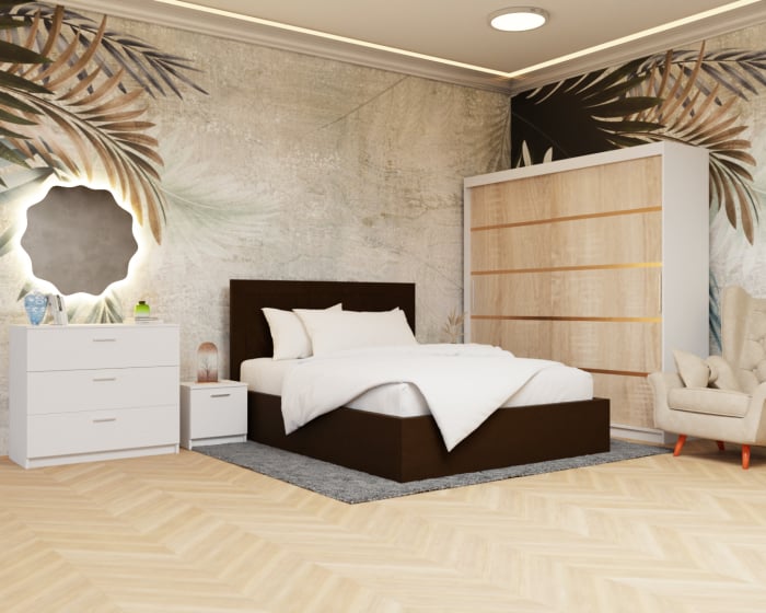 Dormitor: Lotus Pat Tapitat Dressing 200x200 Alb&Sonoma 2 Usi [3]