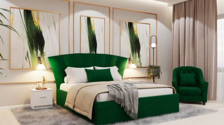 Dormitor Lucas Tapitat cu dulap 250*200 usi glisante Alb&Antracit cu Oglinda, noptiere si comoda [2]