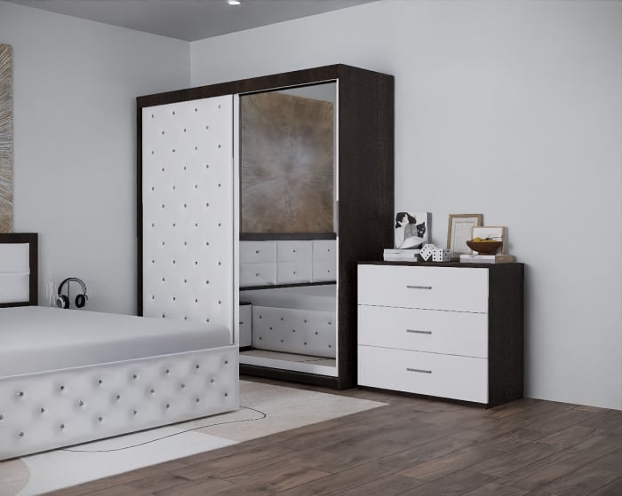 Dormitor Nemira New Wenge&Alb Tapitat 2 Usi cu Oglinda [2]