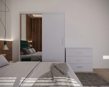 Dormitor Regal Tapitat Verde 2 Usi Alb cu Oglinda [5]