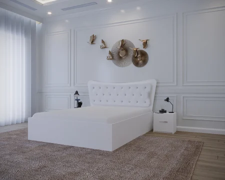 Set Pat Vista Tapitat Alb cu Noptiere [2]