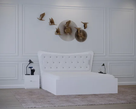 Set Pat Vista Tapitat Alb cu Noptiere [3]