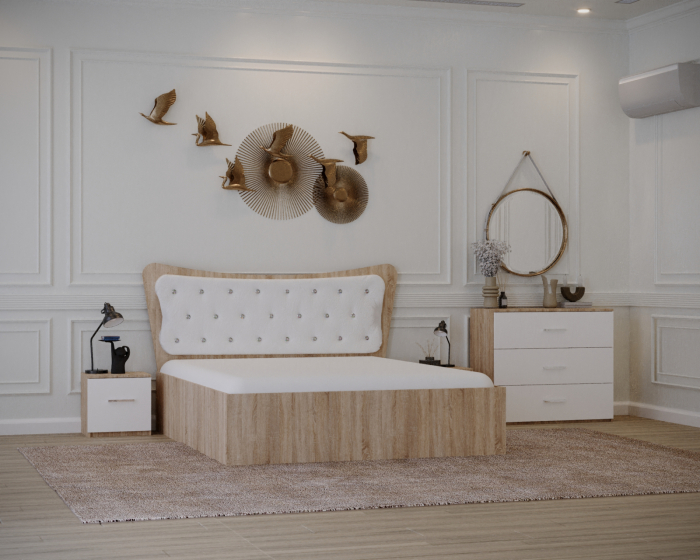 Set Pat Vista Tapitat Sonoma&Alb cu Noptiere si Comoda [1]