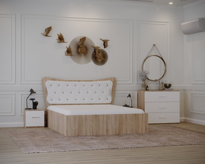 Set Pat Vista Tapitat Sonoma&Alb cu Noptiere si Comoda [4]