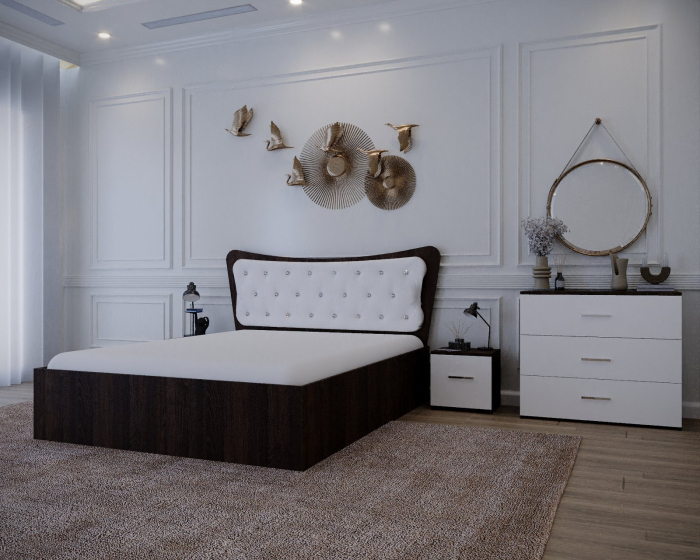 Set Pat Vista Tapitat Wenge&Alb cu Noptiere si Comoda [4]