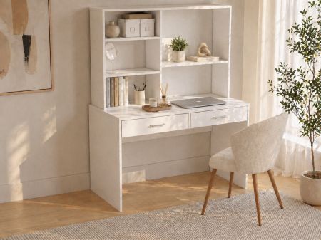 Mobilier Birou - Birou cu Etajera Adela Alb