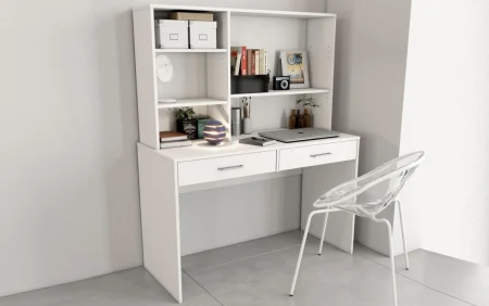 Mobilier Birou - Birou cu Etajera Adela Alb