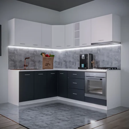 Bucatarie Sena Colt 1.8*2.2 m Alb&Antracit Seturi Mobila Bucatarie - Bucatarie Sena Colt 1.8*2.2 m Alb&Antracit