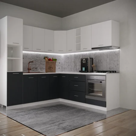 Mobilier Bucatarie - Bucatarie Sena Colt  2.2*2.2 m Alb&Antracit
