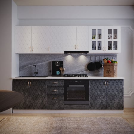 Mobilier Bucatarie - Bucatarie Monet MDF 2.6 m Piatra Structo&Alb