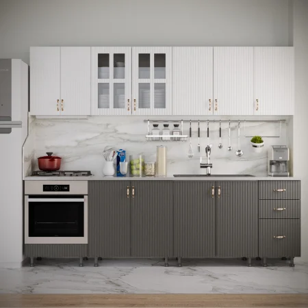 Mobilier Bucatarie - Bucatarie Opera MDF 2.6m Alb&Gri Cenusiu