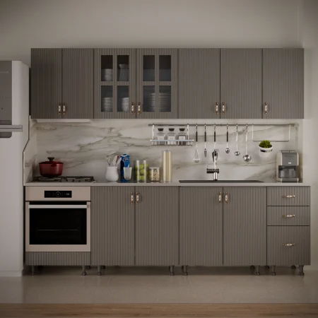 Bucatarii Gri - Bucatarie Opera MDF 2.6m Gri Cenusiu