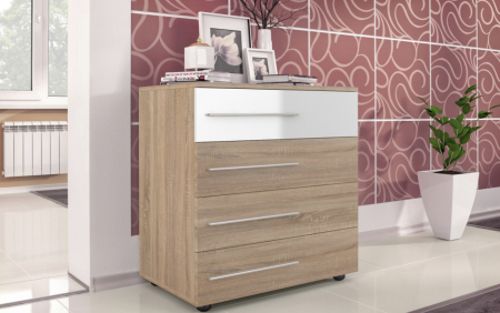 Mobilier Dormitor - Comoda 4 sertare Viraj , Sonoma/Alb