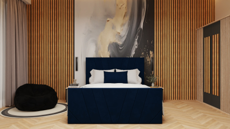 Mobilier Dormitor - Dormitor Dallas Cu Pat Tony Tapitat Albastru