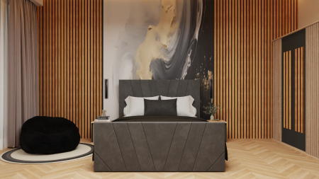 Mobilier Dormitor - Dormitor Dallas Cu Pat Tony Tapitat Gri