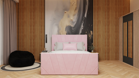 Mobilier Dormitor - Dormitor Dallas Cu Pat Tony Tapitat Roz