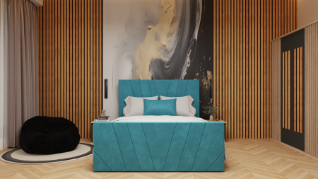 Mobilier Dormitor - Dormitor Dallas Cu Pat Tony Tapitat Turcoaz