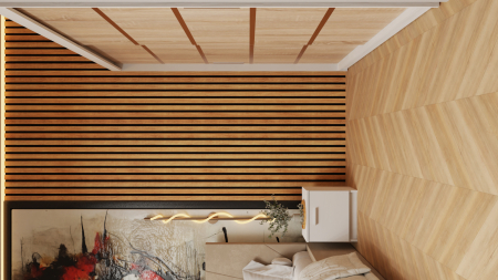 Dormitor Tony Tapitat Stofa Bej cu dulap 200*200 usi glisante Sonoma&Alb, noptiere si comoda [3]